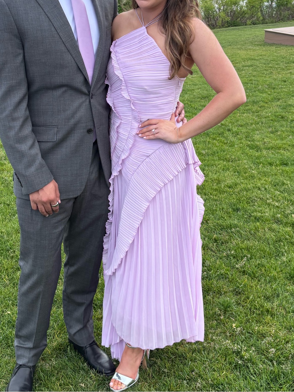 Elegant One-Shoulder Pleated Maxi Dress in Lilac